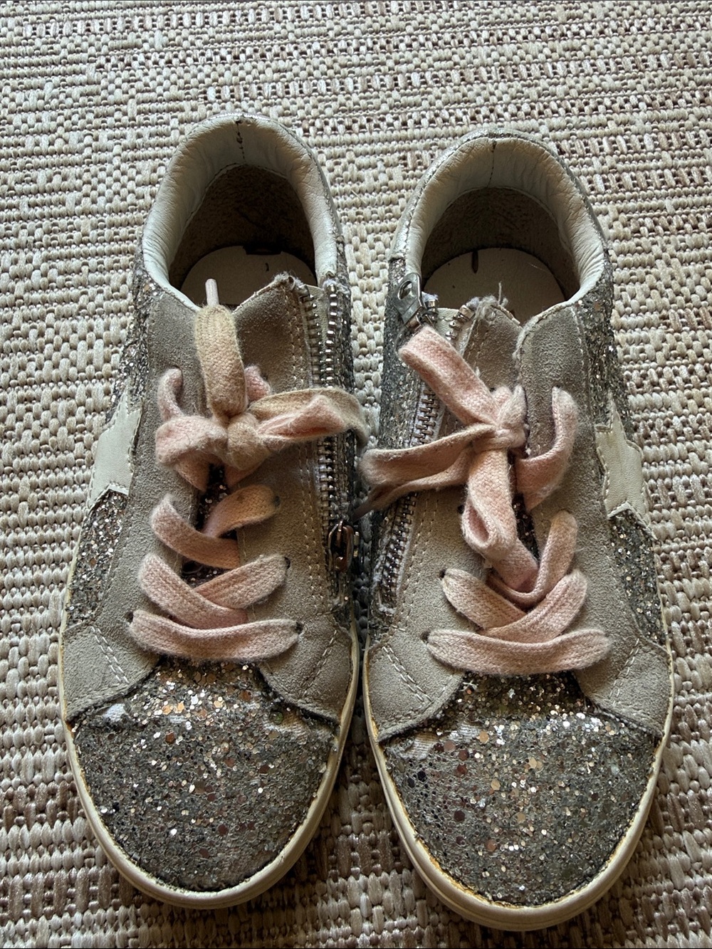 Vintage Havana Silver Glitter Sneakers with Pink Laces